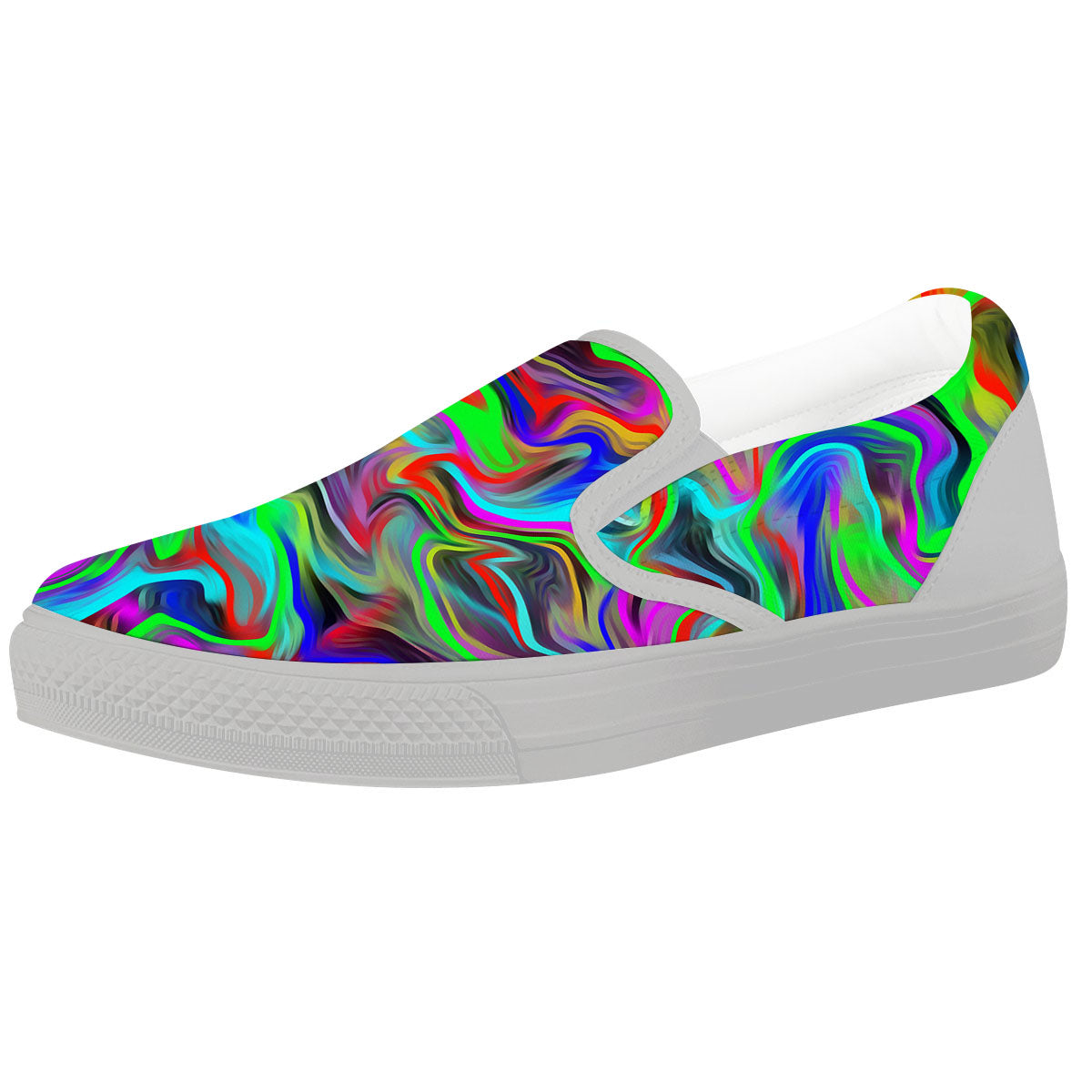Psychedelic Trippy Neon Green Print White Slip On Shoes-grizzshop