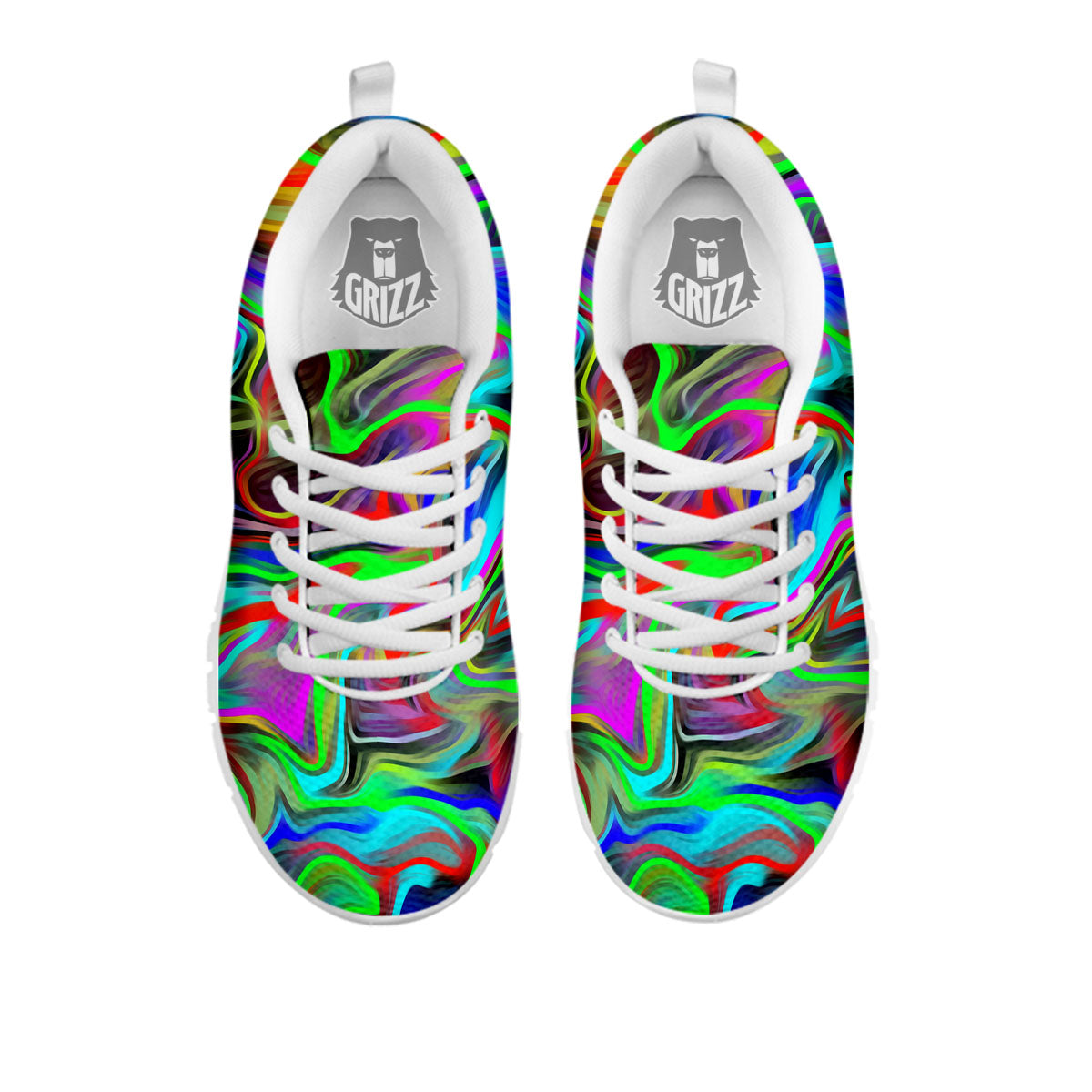 Psychedelic Trippy Neon Green Print White Sneaker-grizzshop