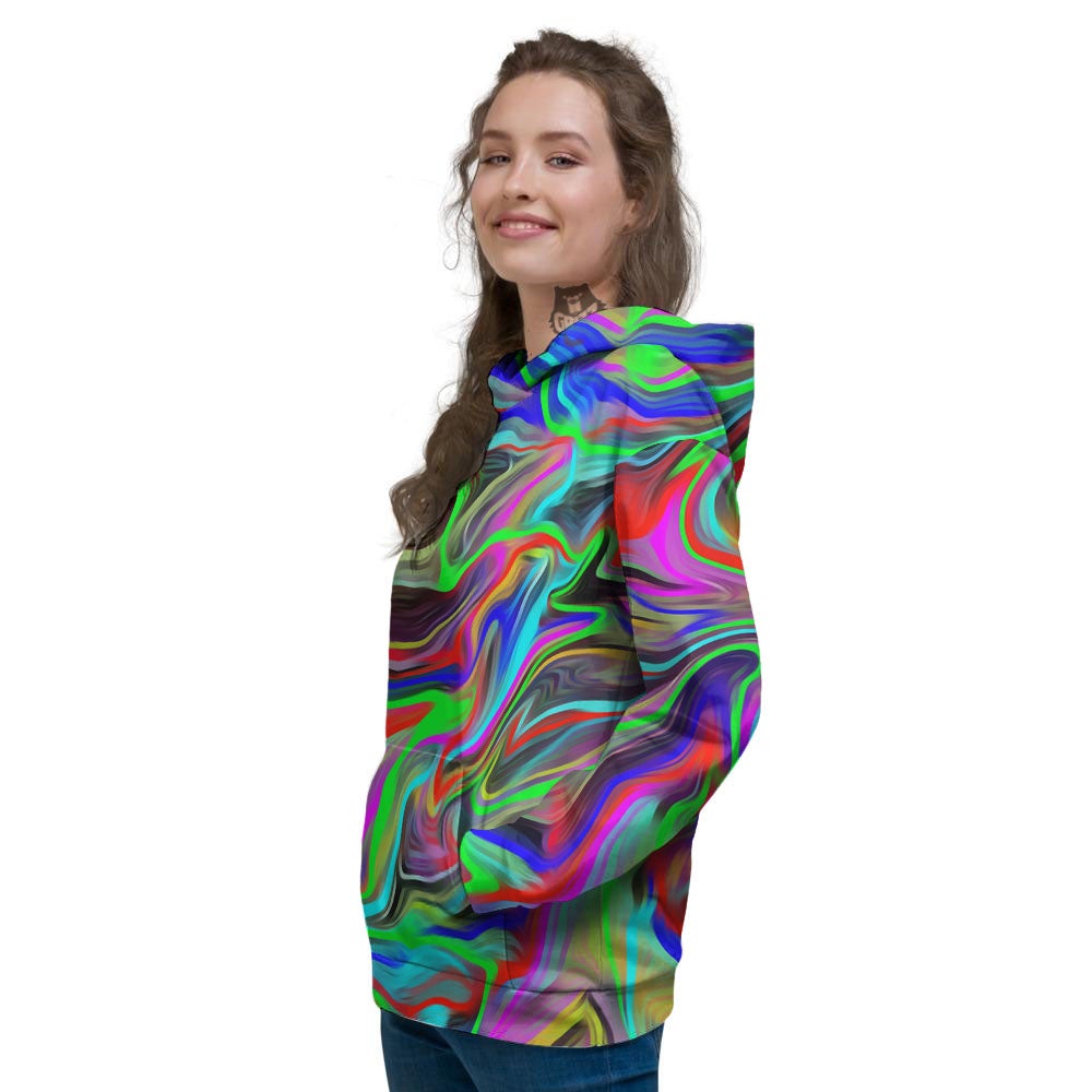 Psychedelic Trippy Neon Green Print Women's Hoodie-grizzshop