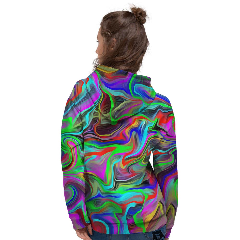 Psychedelic Trippy Neon Green Print Women's Hoodie-grizzshop