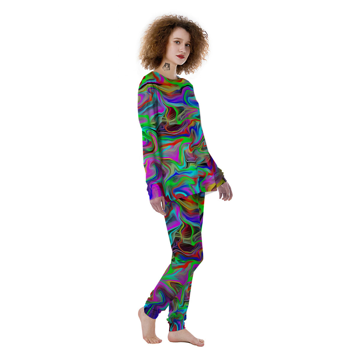 Psychedelic Trippy Neon Green Print Women's Pajamas-grizzshop