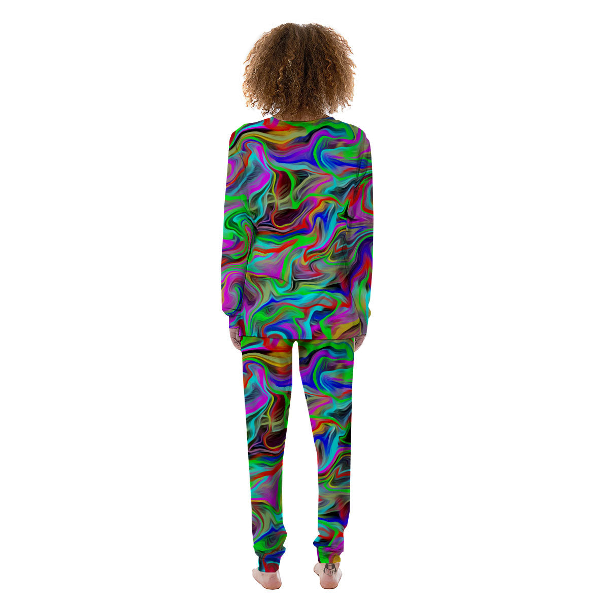 Psychedelic Trippy Neon Green Print Women's Pajamas-grizzshop
