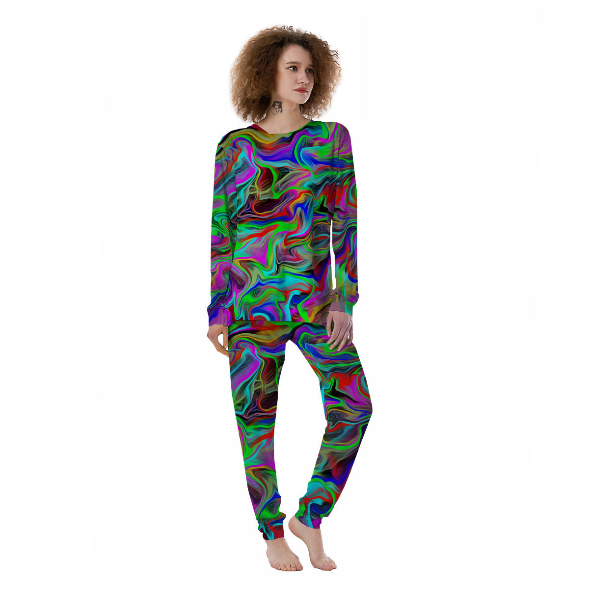Psychedelic Trippy Neon Green Print Women's Pajamas-grizzshop