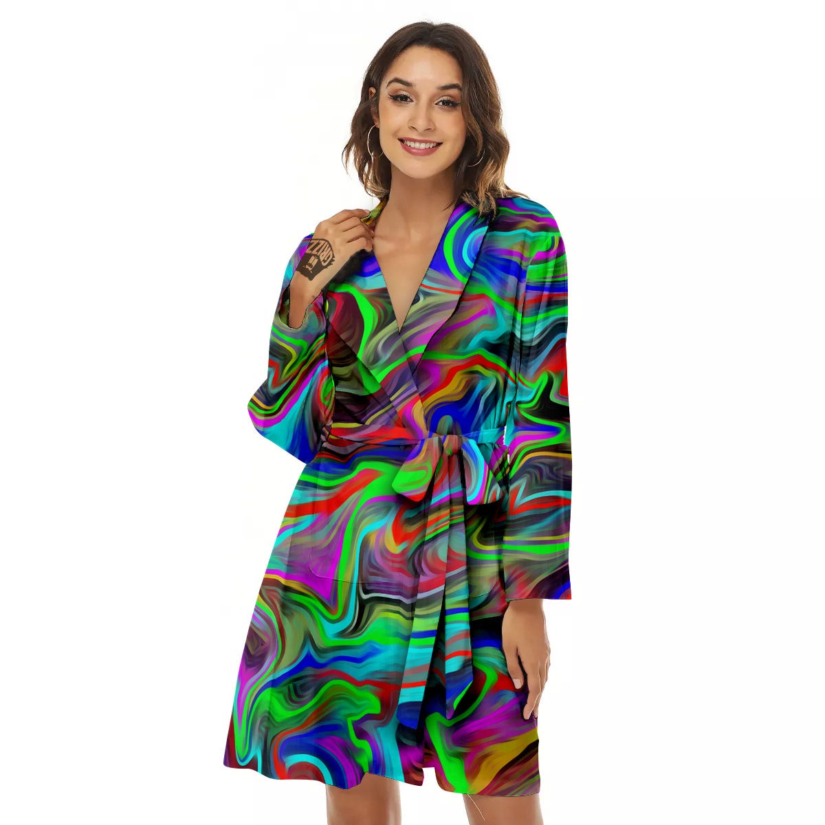 Psychedelic Trippy Neon Green Print Women's Robe-grizzshop