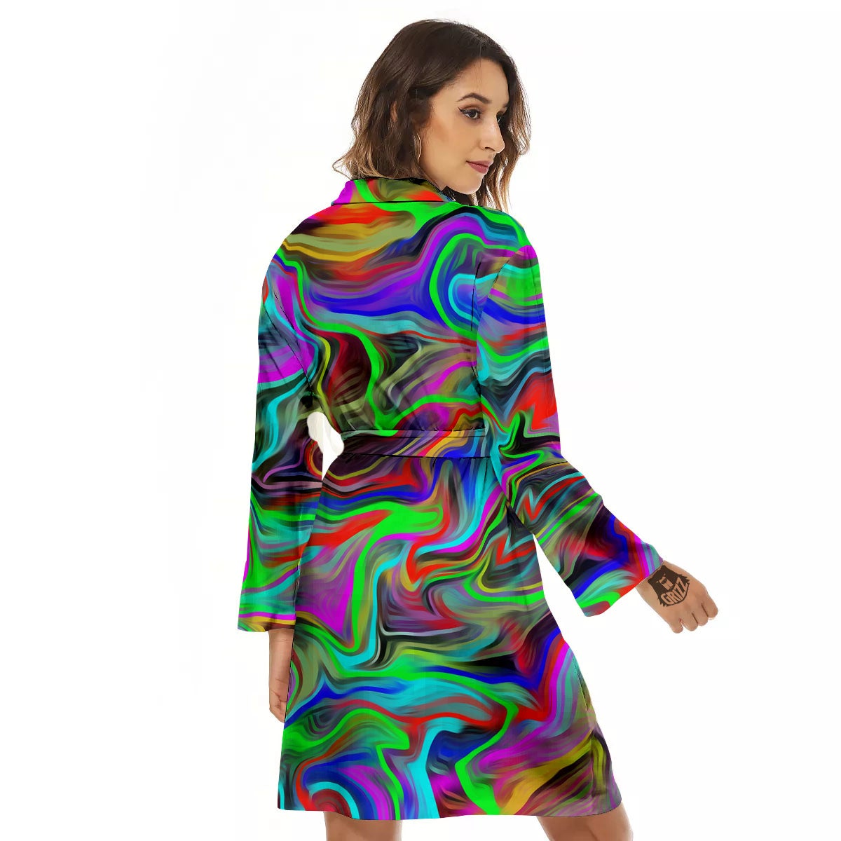 Psychedelic Trippy Neon Green Print Women's Robe-grizzshop