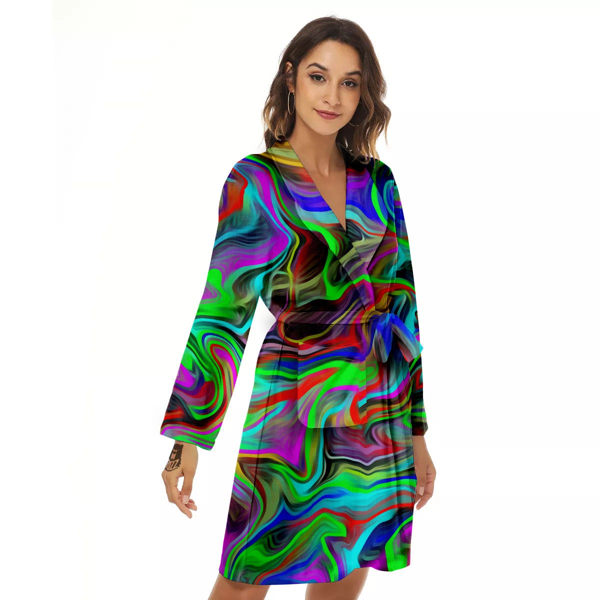 Psychedelic Trippy Neon Green Print Women's Robe-grizzshop