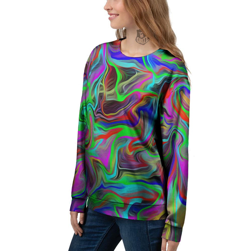 Psychedelic Trippy Neon Green Print Women's Sweatshirt-grizzshop
