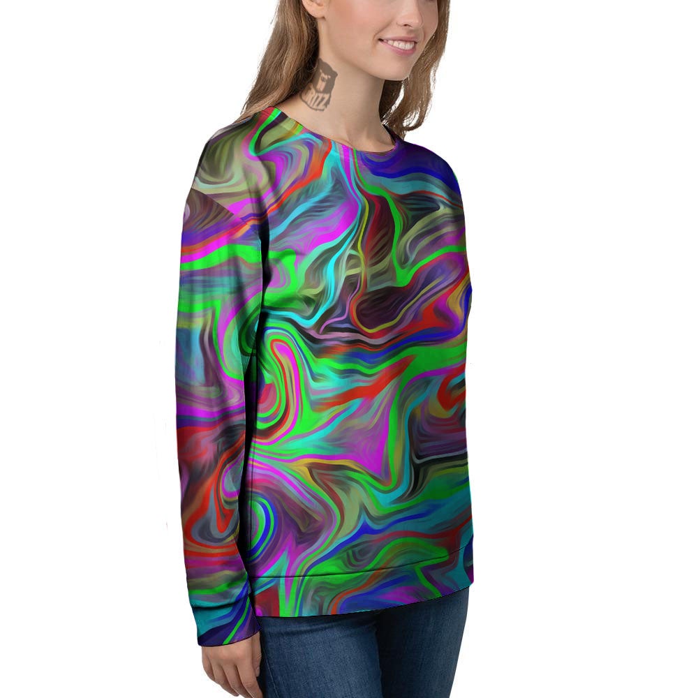 Psychedelic Trippy Neon Green Print Women's Sweatshirt-grizzshop