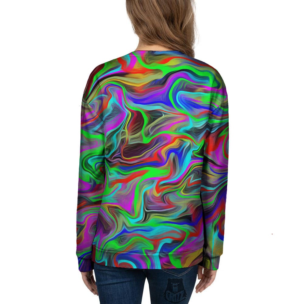 Psychedelic Trippy Neon Green Print Women's Sweatshirt-grizzshop