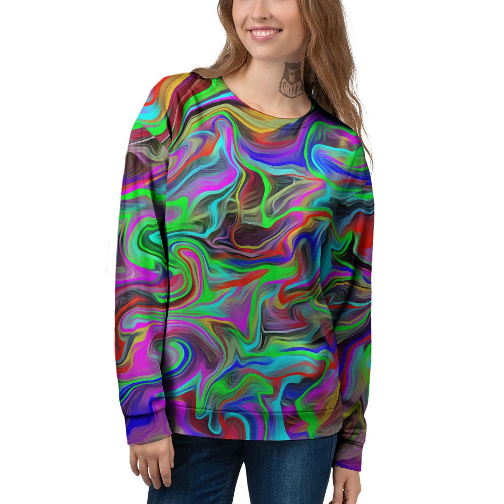 Psychedelic Trippy Neon Green Print Women's Sweatshirt-grizzshop