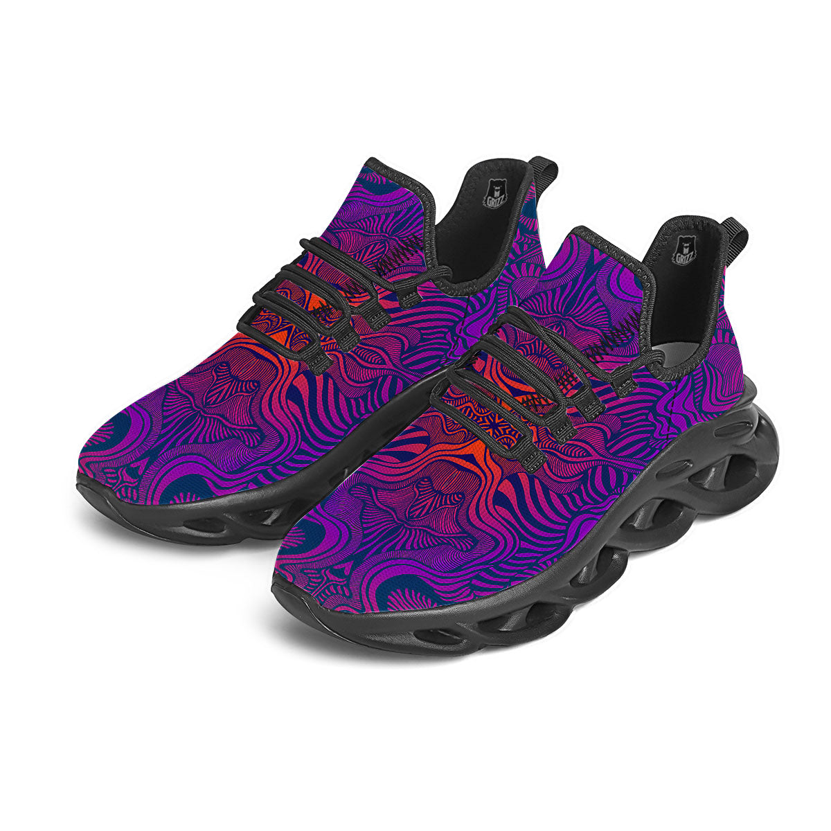 Psychedelic Trippy Ornament Print Black Running Shoes-grizzshop