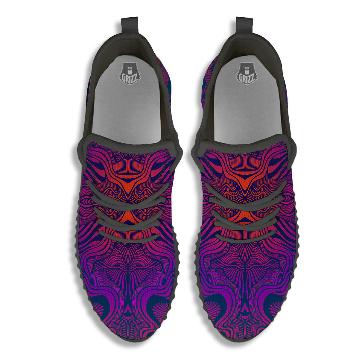 Psychedelic Trippy Ornament Print Black Walking Shoes-grizzshop