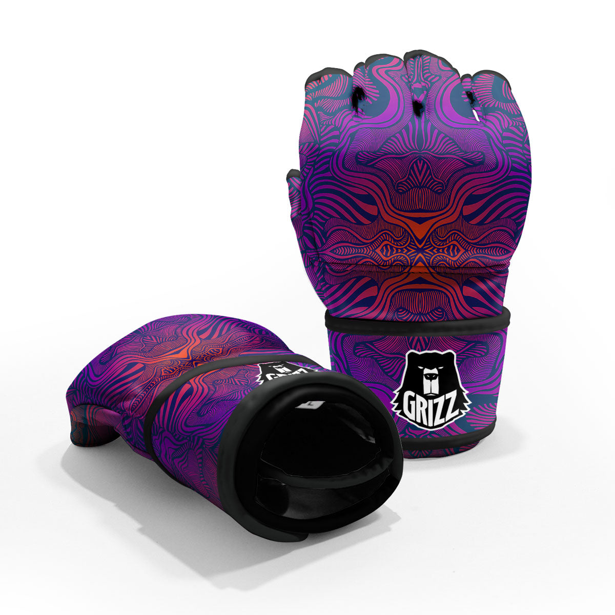 Psychedelic Trippy Ornament Print MMA Gloves-grizzshop