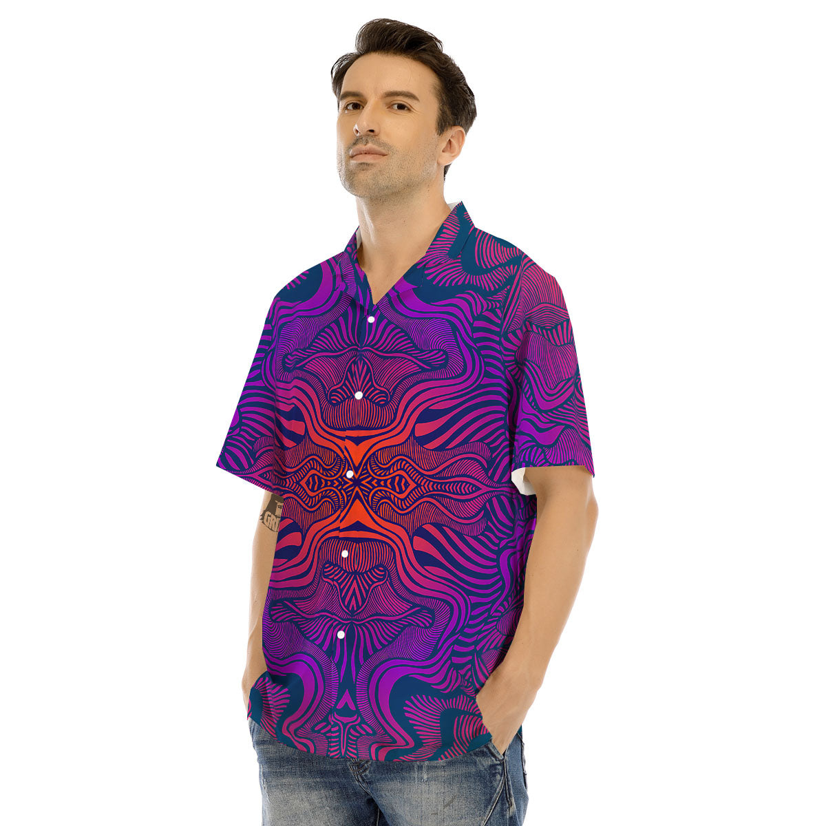 Psychedelic Trippy Ornament Print Men's Hawaiian Shirt-grizzshop