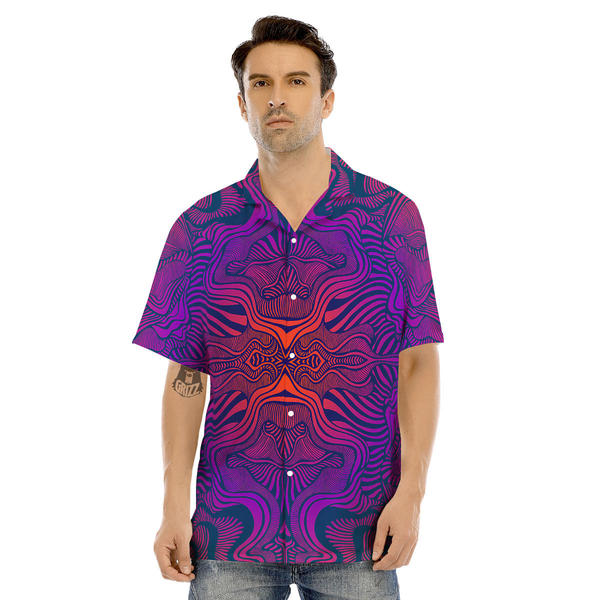 Psychedelic Trippy Ornament Print Men's Hawaiian Shirt-grizzshop