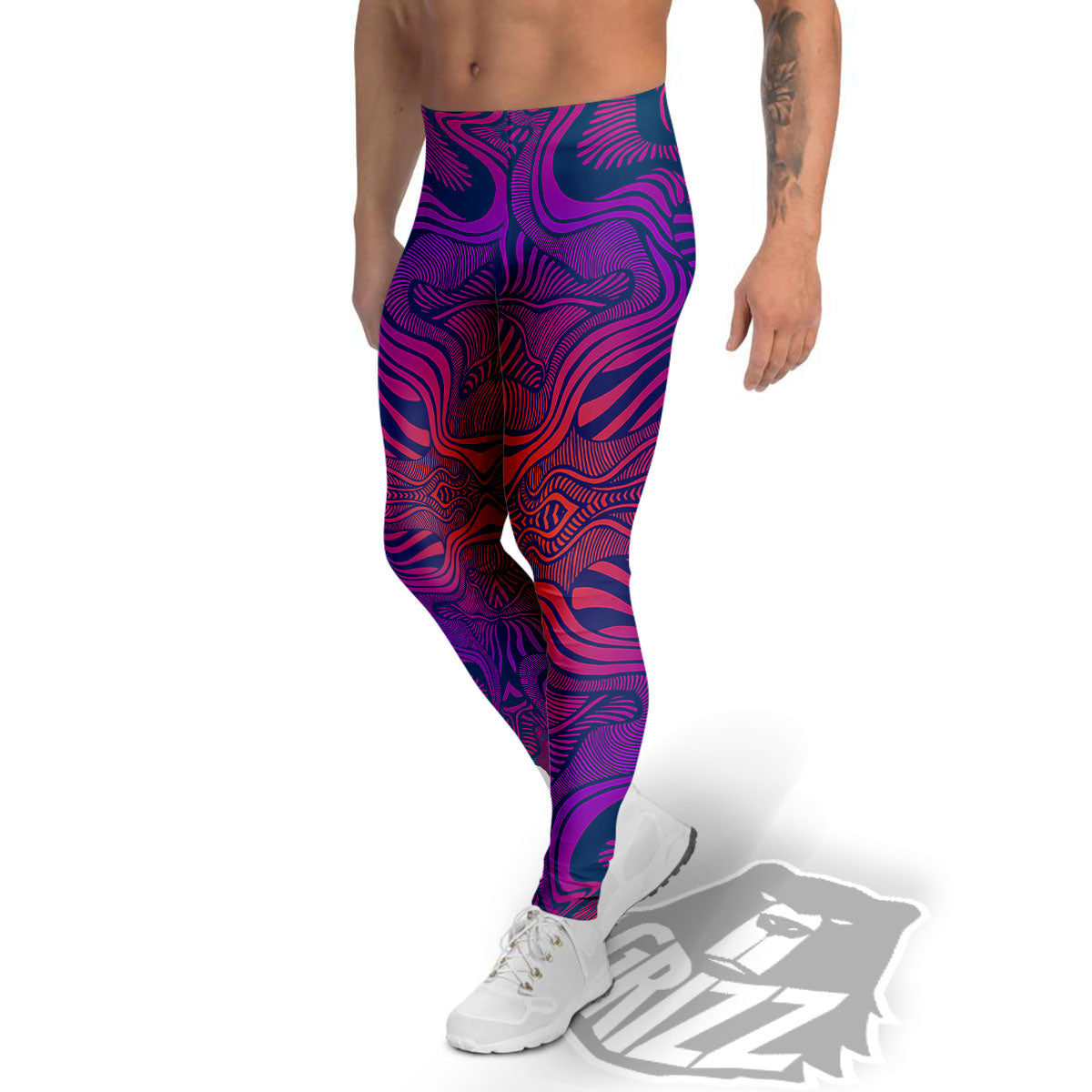 Psychedelic Trippy Ornament Print Men's Leggings-grizzshop