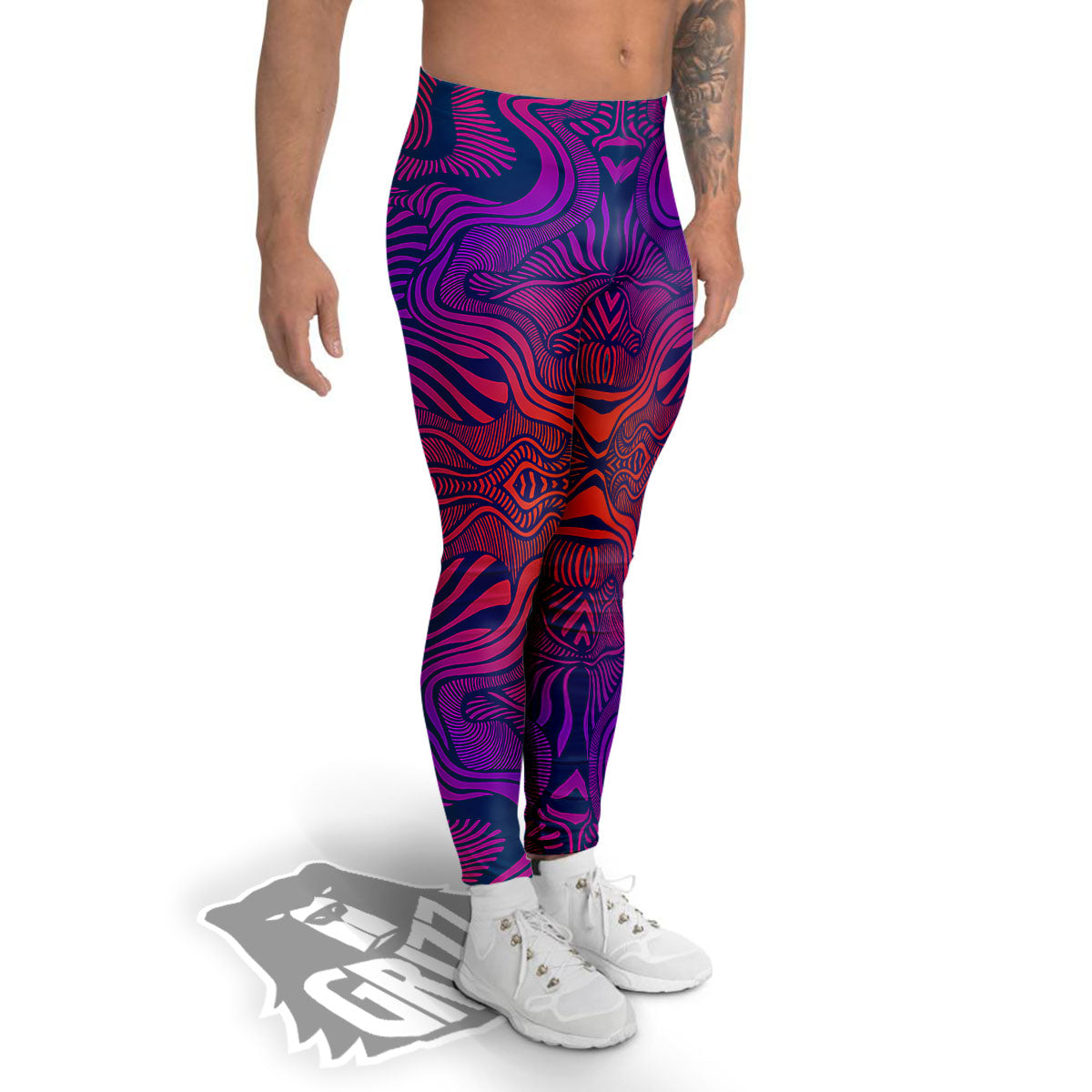Psychedelic Trippy Ornament Print Men's Leggings-grizzshop