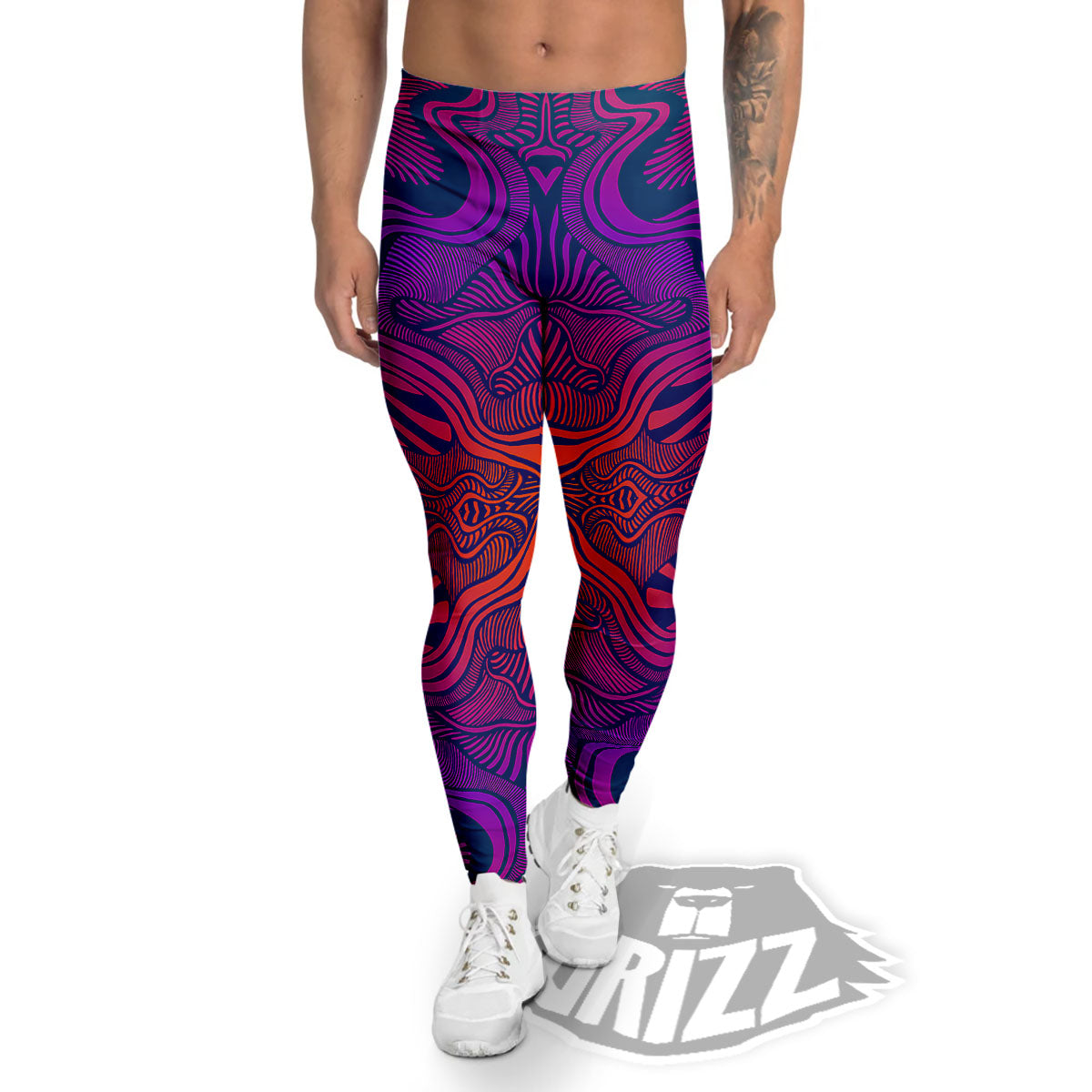 Psychedelic Trippy Ornament Print Men's Leggings-grizzshop