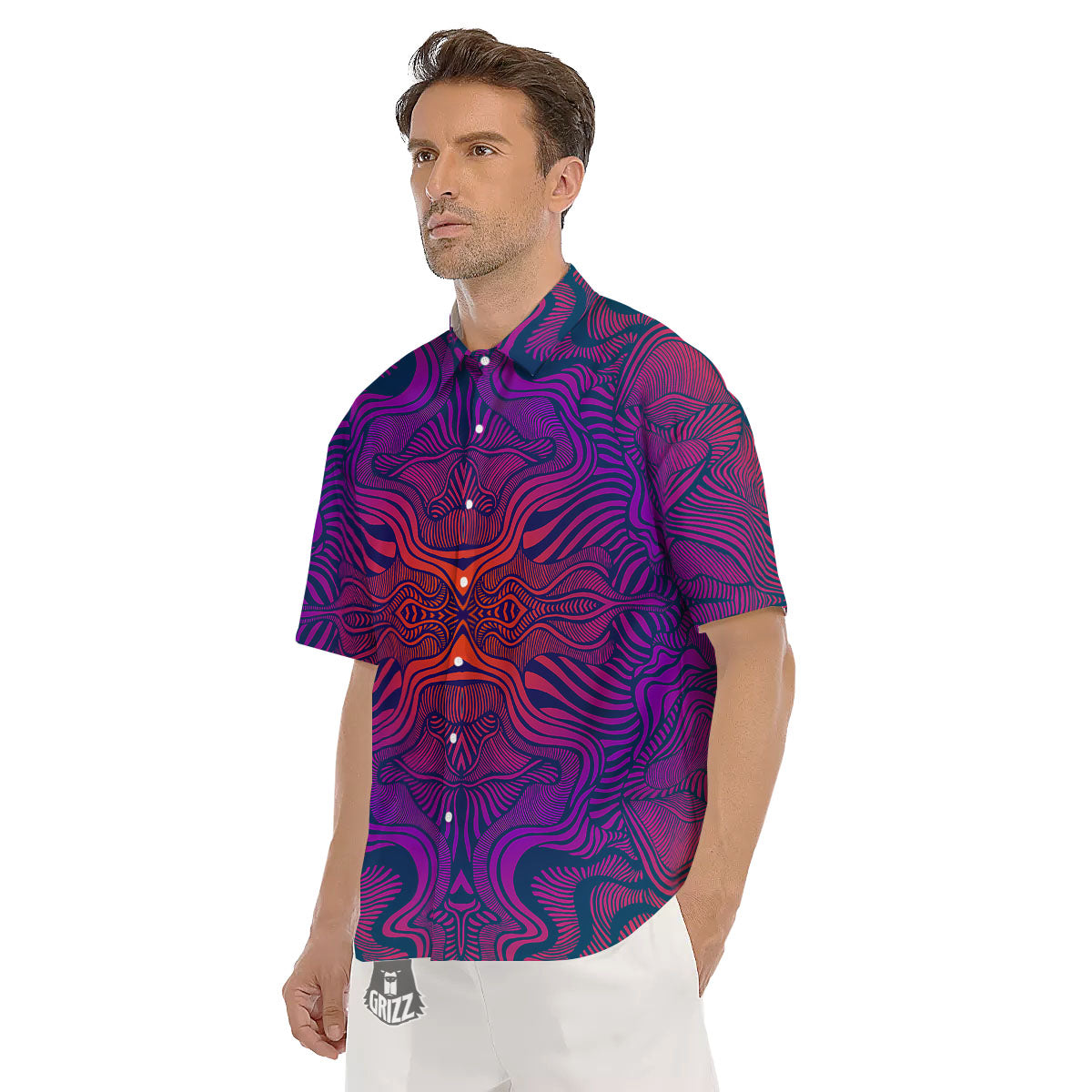 Psychedelic Trippy Ornament Print Men's Short Sleeve Shirts-grizzshop