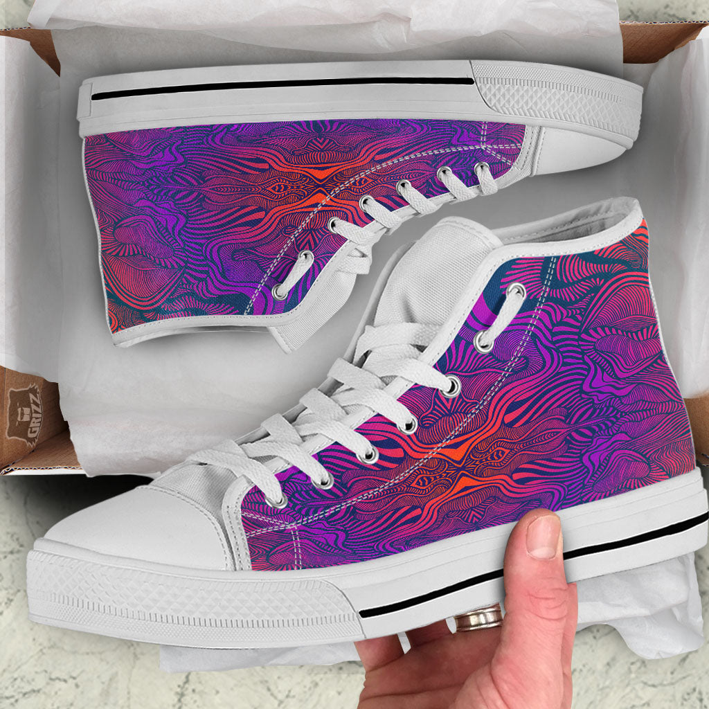 Psychedelic Trippy Ornament Print White High Top Shoes-grizzshop