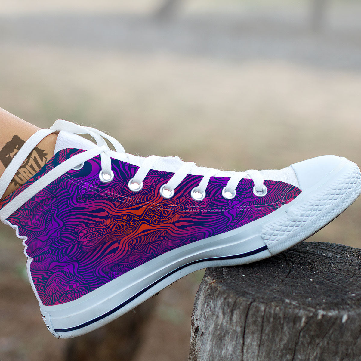 Psychedelic Trippy Ornament Print White High Top Shoes-grizzshop