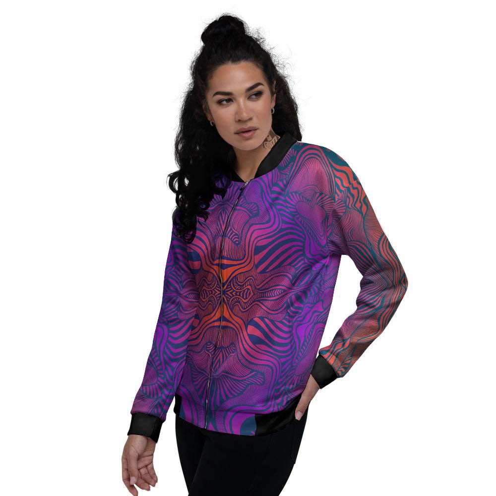 Psychedelic Trippy Ornament Print Women's Bomber Jacket-grizzshop