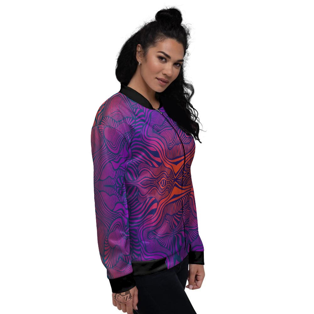 Psychedelic Trippy Ornament Print Women's Bomber Jacket-grizzshop