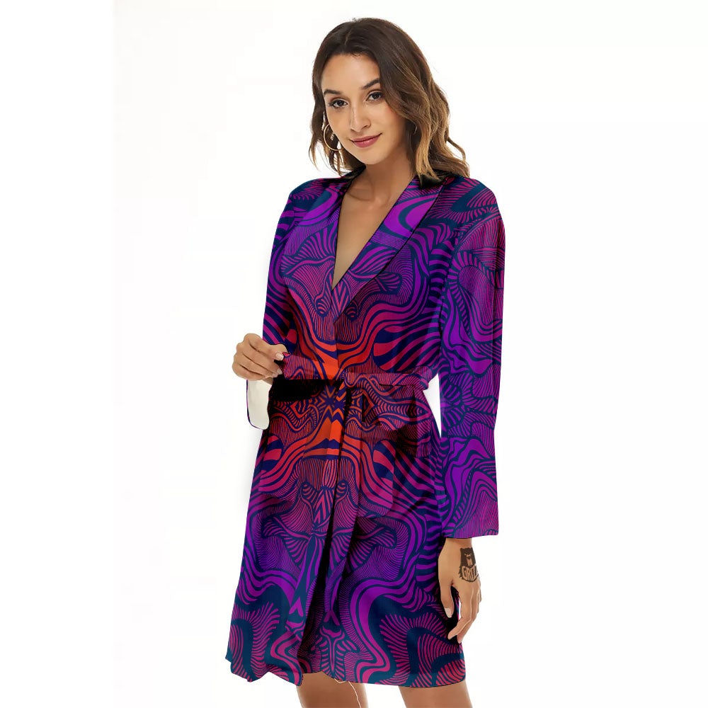 Psychedelic Trippy Ornament Print Women's Robe-grizzshop