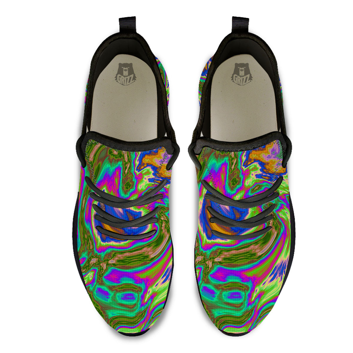Psychedelic Trippy Purple Green Print Black Athletic Shoes-grizzshop