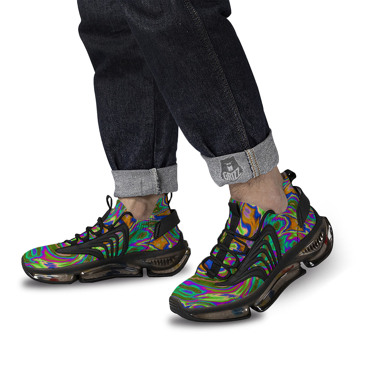 Psychedelic Trippy Purple Green Print Black Gym Shoes-grizzshop