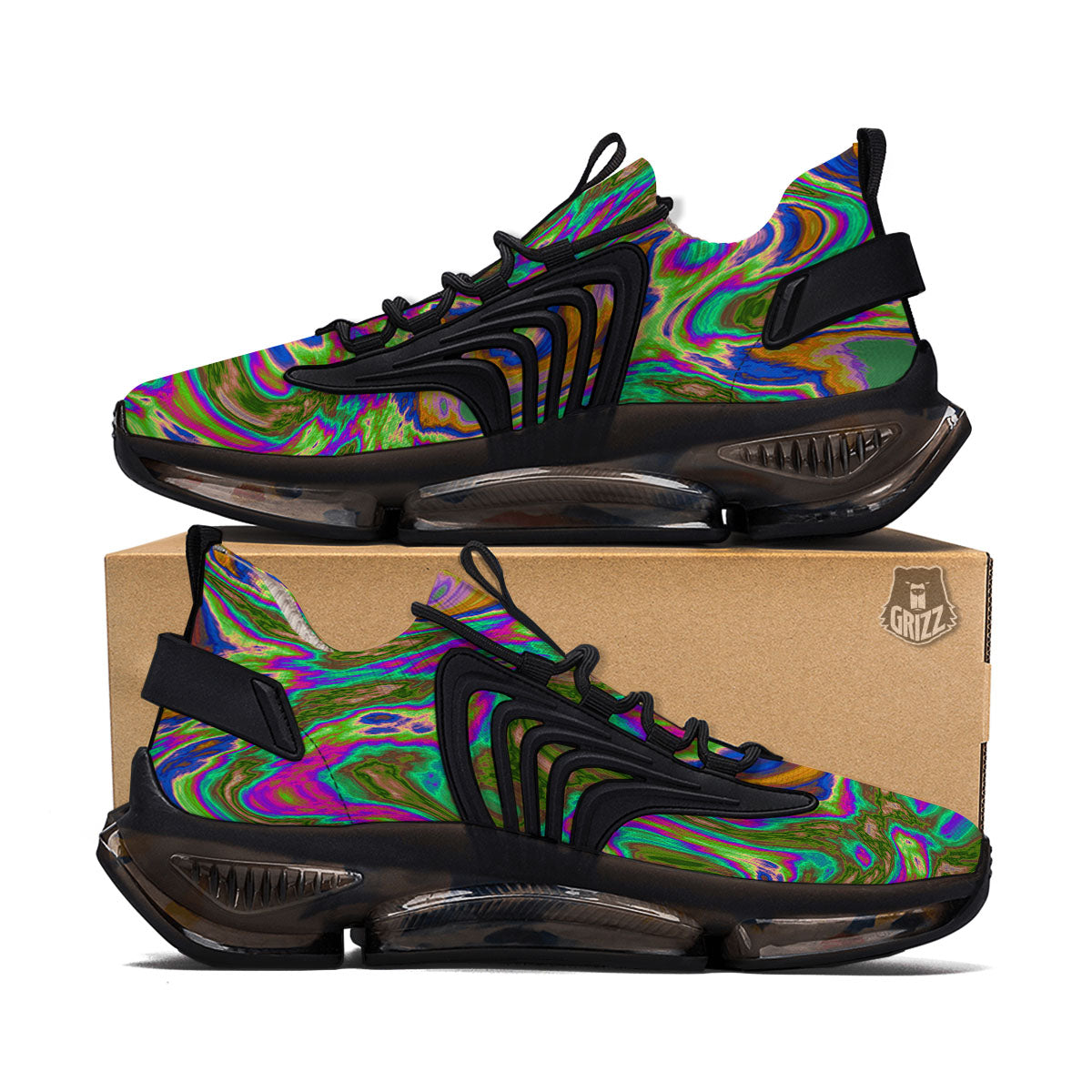 Psychedelic Trippy Purple Green Print Black Gym Shoes-grizzshop