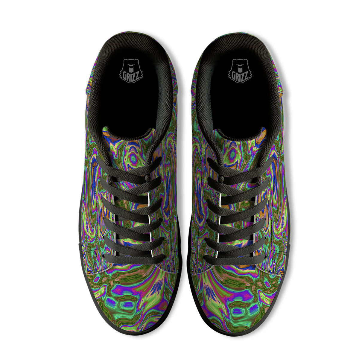 Psychedelic Trippy Purple Green Print Black Low Top Sneakers-grizzshop