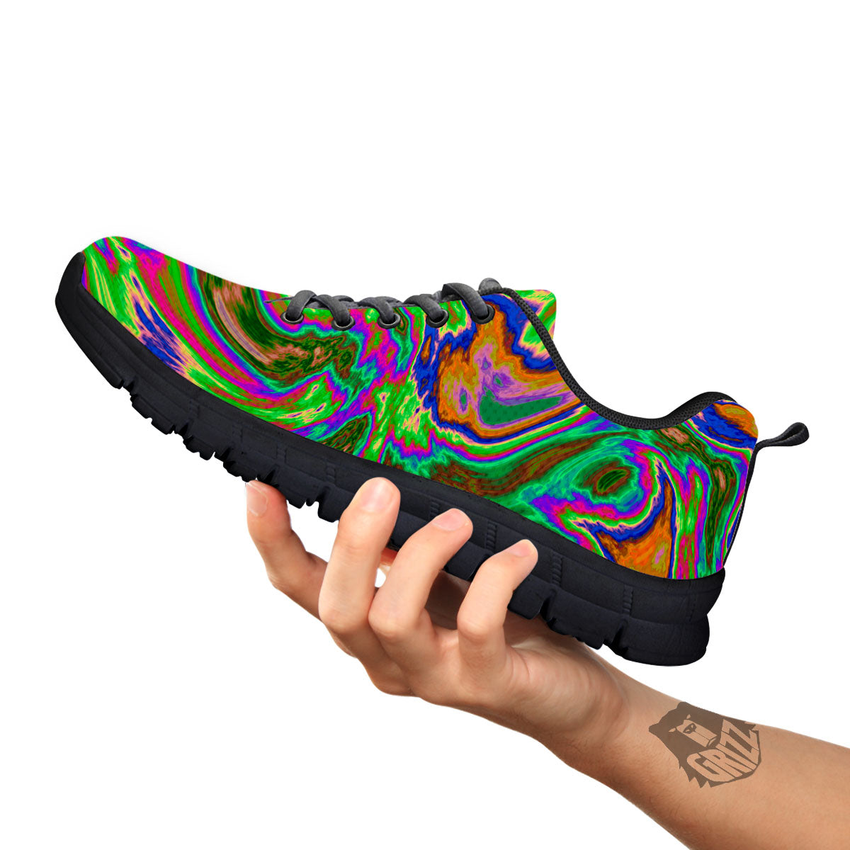 Psychedelic Trippy Purple Green Print Black Sneaker-grizzshop