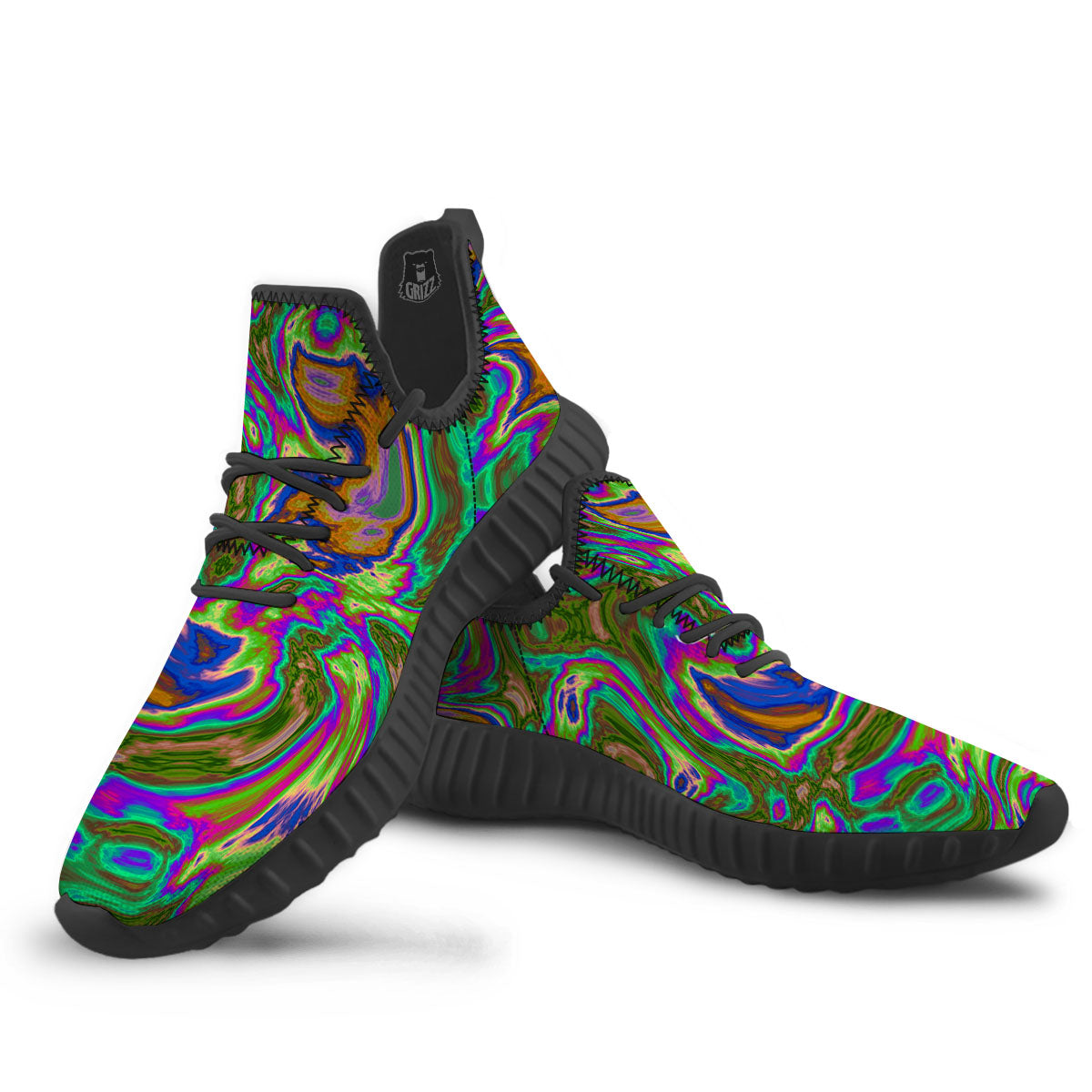 Psychedelic Trippy Purple Green Print Black Walking Shoes-grizzshop