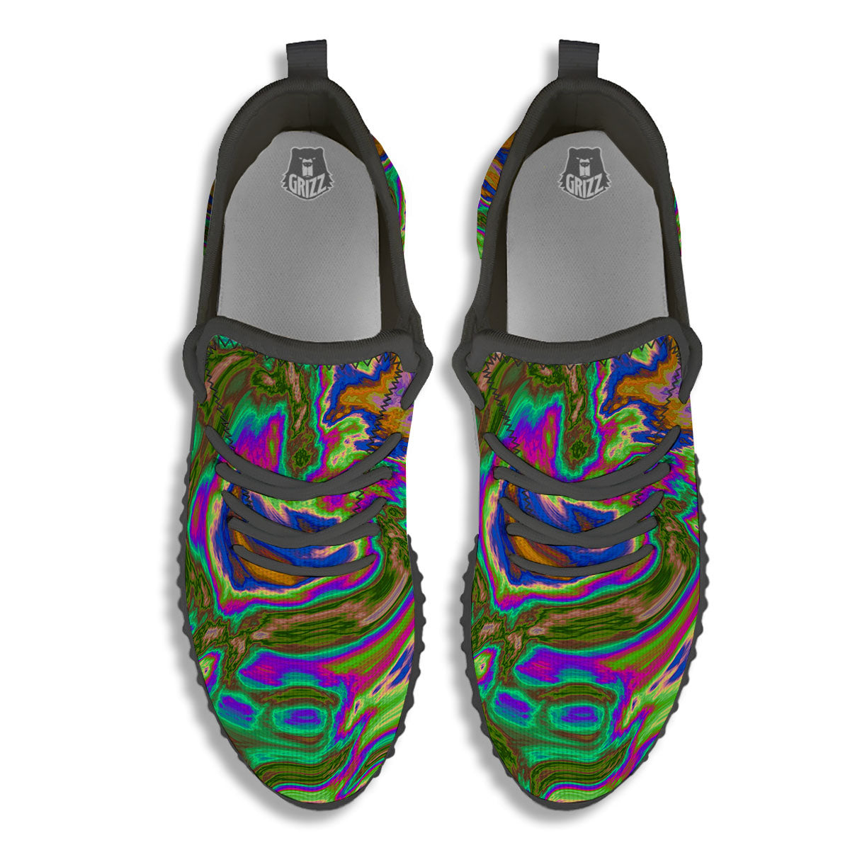 Psychedelic Trippy Purple Green Print Black Walking Shoes-grizzshop