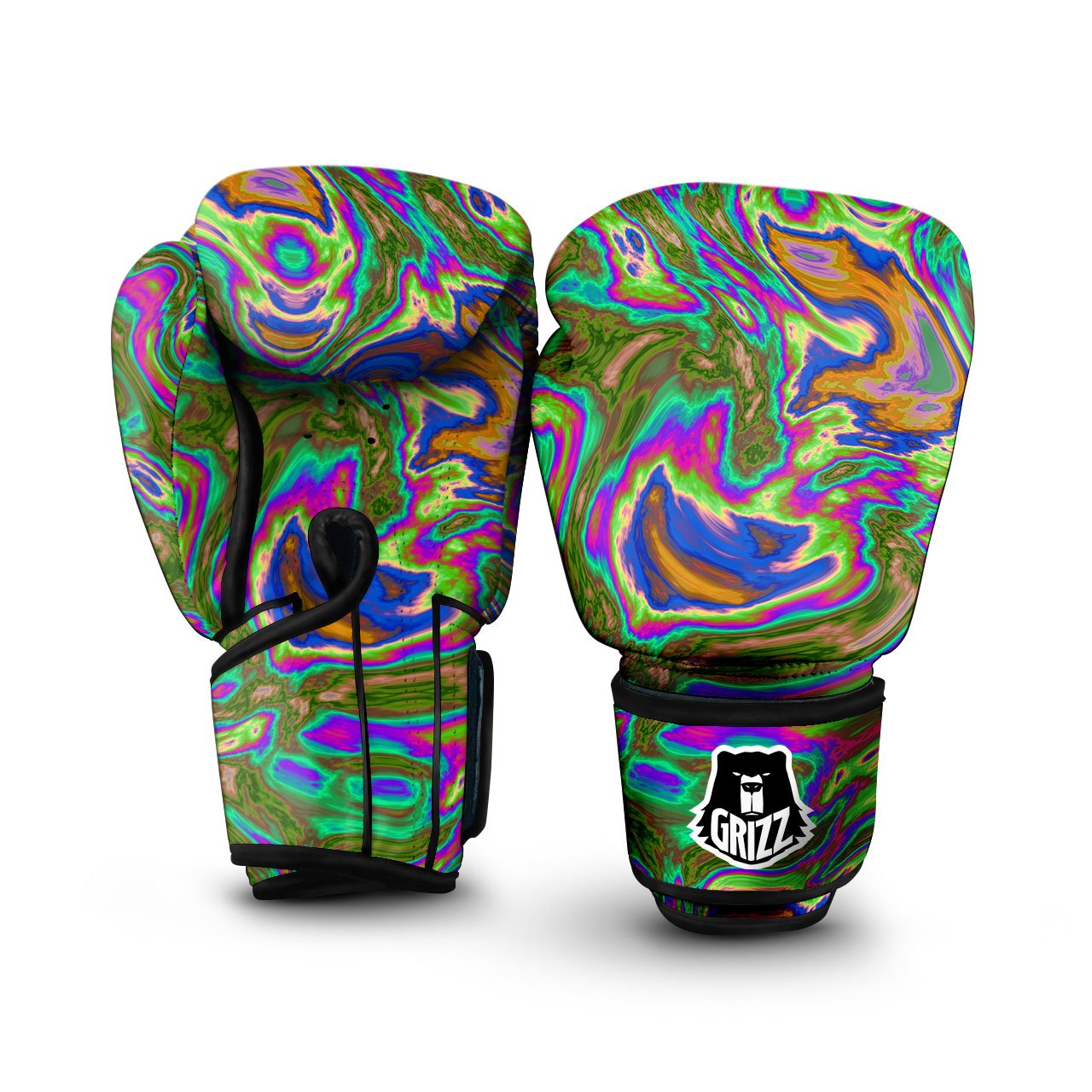 Psychedelic Trippy Purple Green Print Boxing Gloves-grizzshop