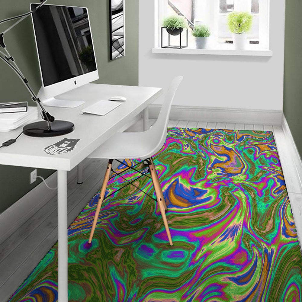 Psychedelic Trippy Purple Green Print Floor Mat-grizzshop