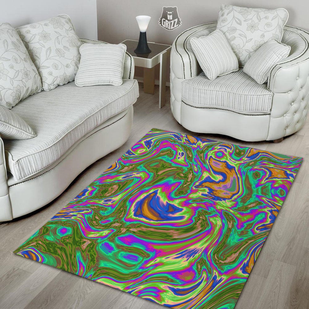 Psychedelic Trippy Purple Green Print Floor Mat-grizzshop