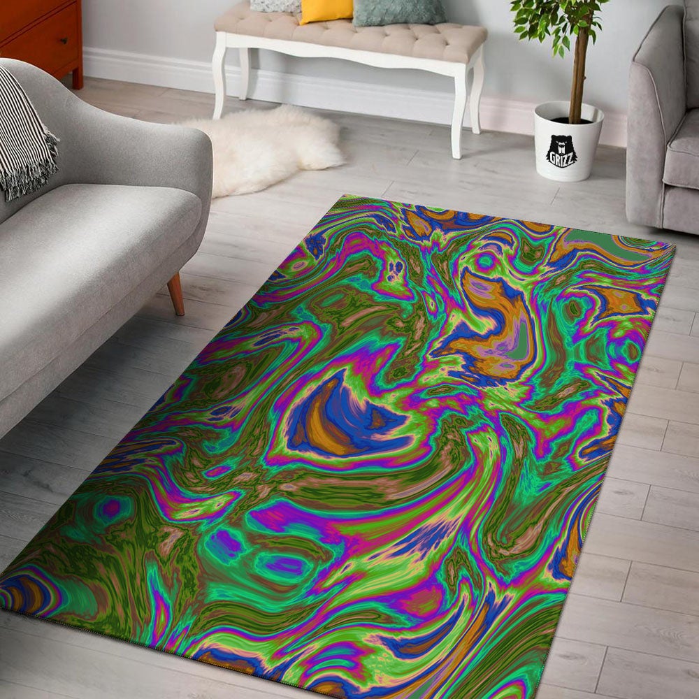 Psychedelic Trippy Purple Green Print Floor Mat-grizzshop