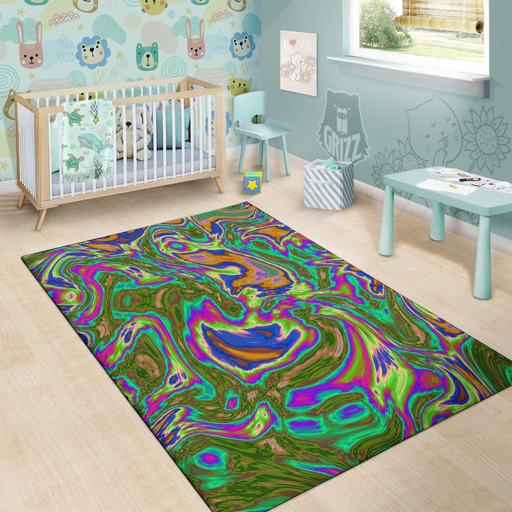 Psychedelic Trippy Purple Green Print Floor Mat-grizzshop