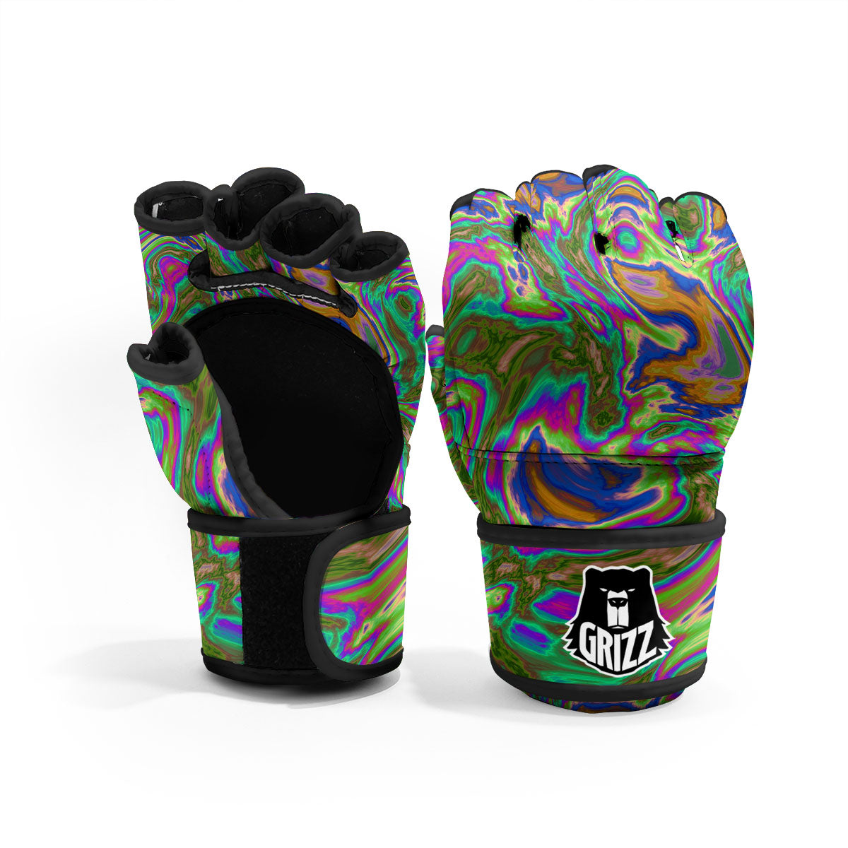 Psychedelic Trippy Purple Green Print MMA Gloves-grizzshop