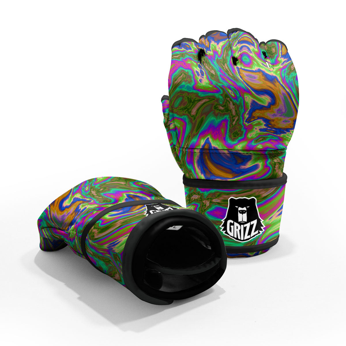 Psychedelic Trippy Purple Green Print MMA Gloves-grizzshop