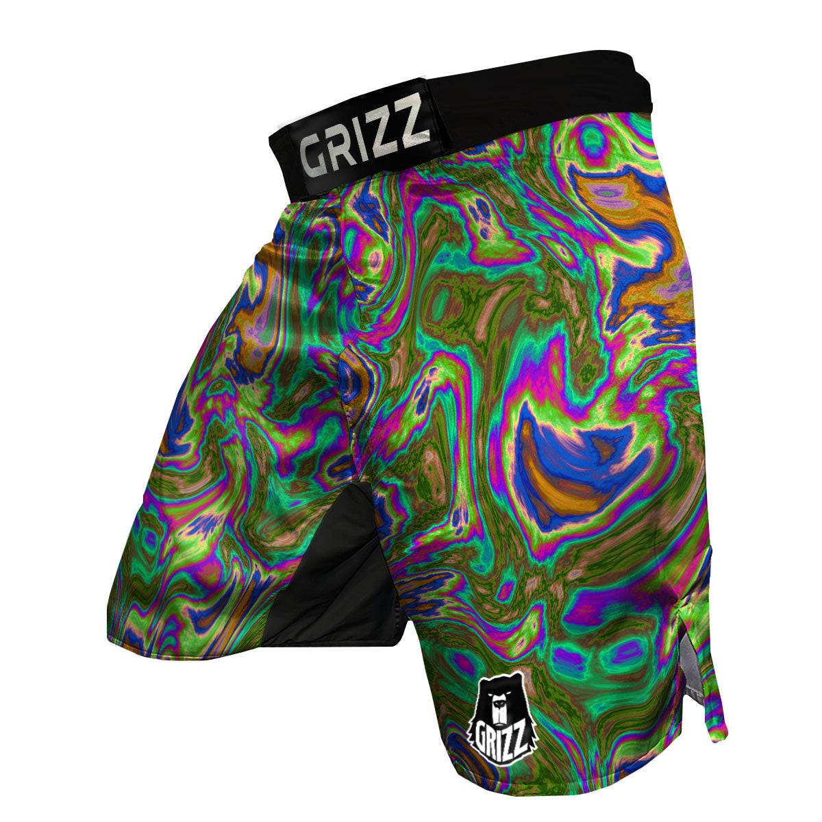 Psychedelic Trippy Purple Green Print MMA Shorts-grizzshop