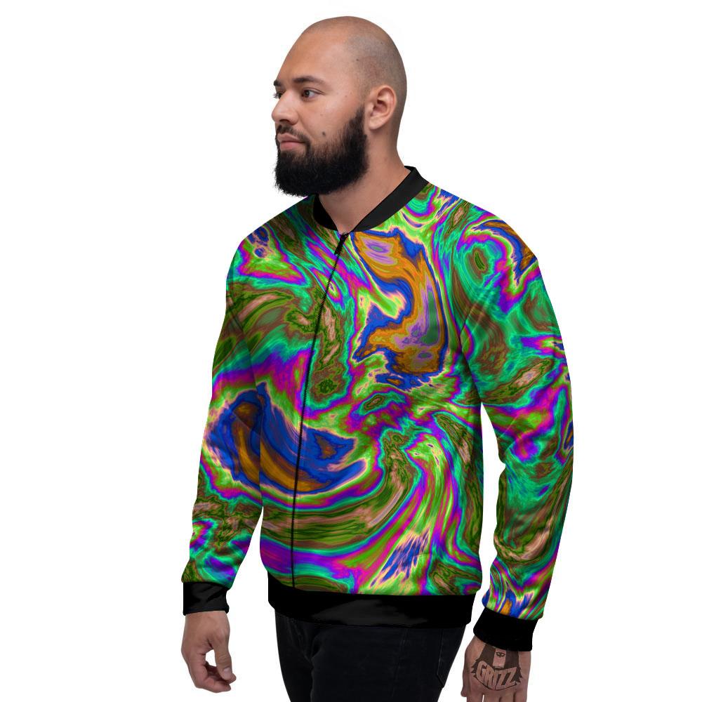 Psychedelic Trippy Purple Green Print Men's Bomber Jacket-grizzshop