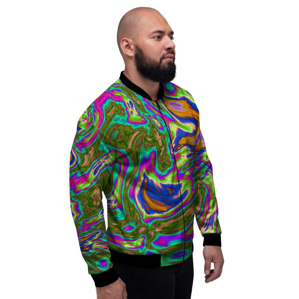 Psychedelic Trippy Purple Green Print Men's Bomber Jacket-grizzshop