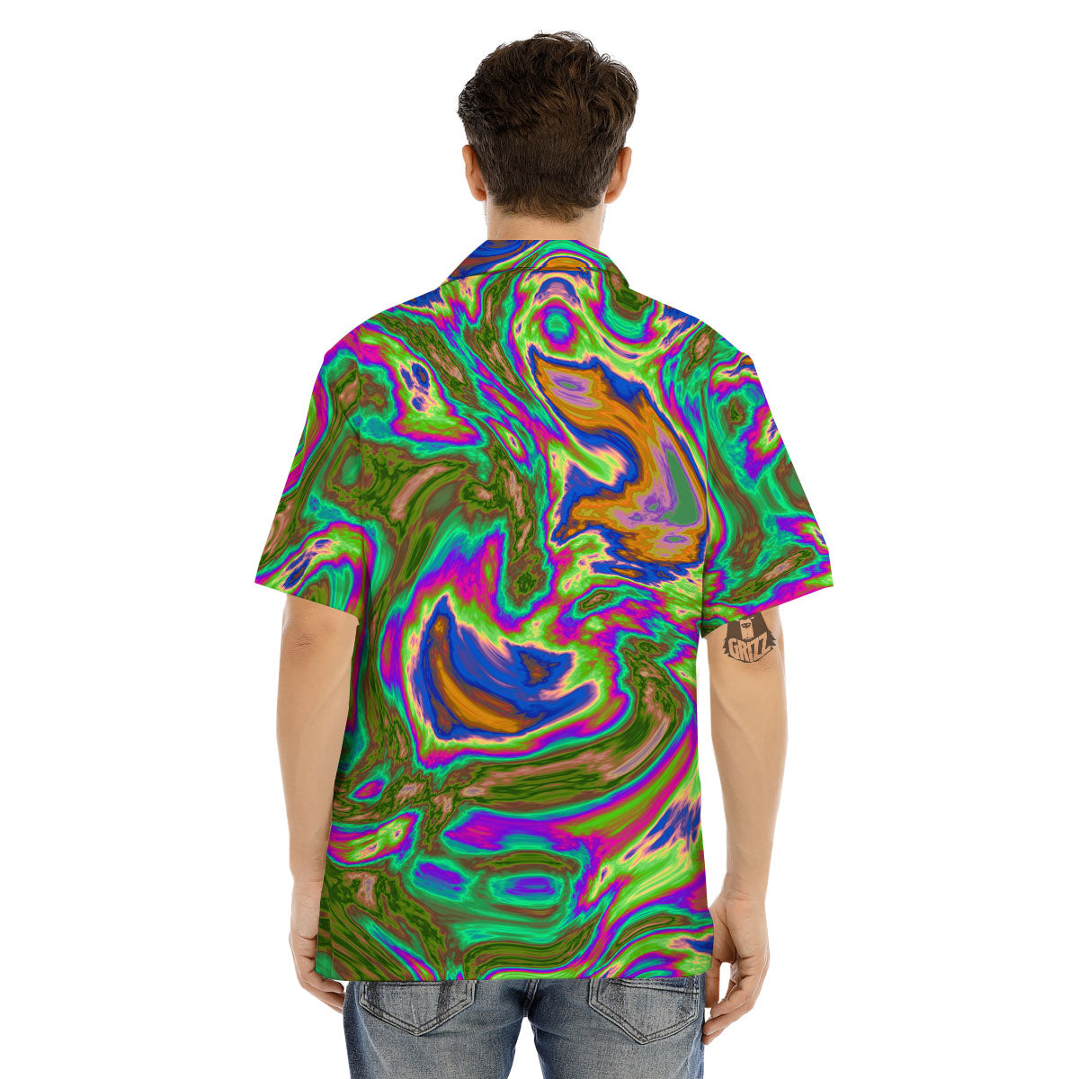 Psychedelic Trippy Purple Green Print Men's Hawaiian Shirt-grizzshop