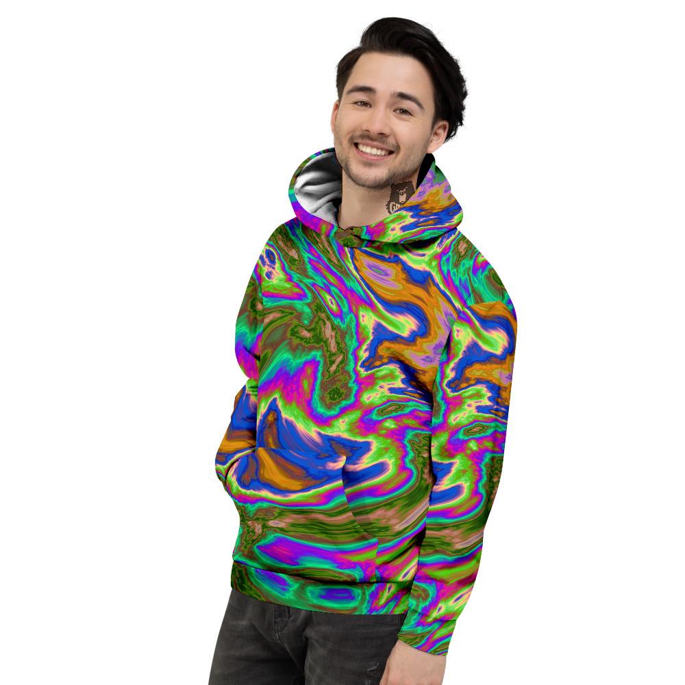 Psychedelic Trippy Purple Green Print Men's Hoodie-grizzshop