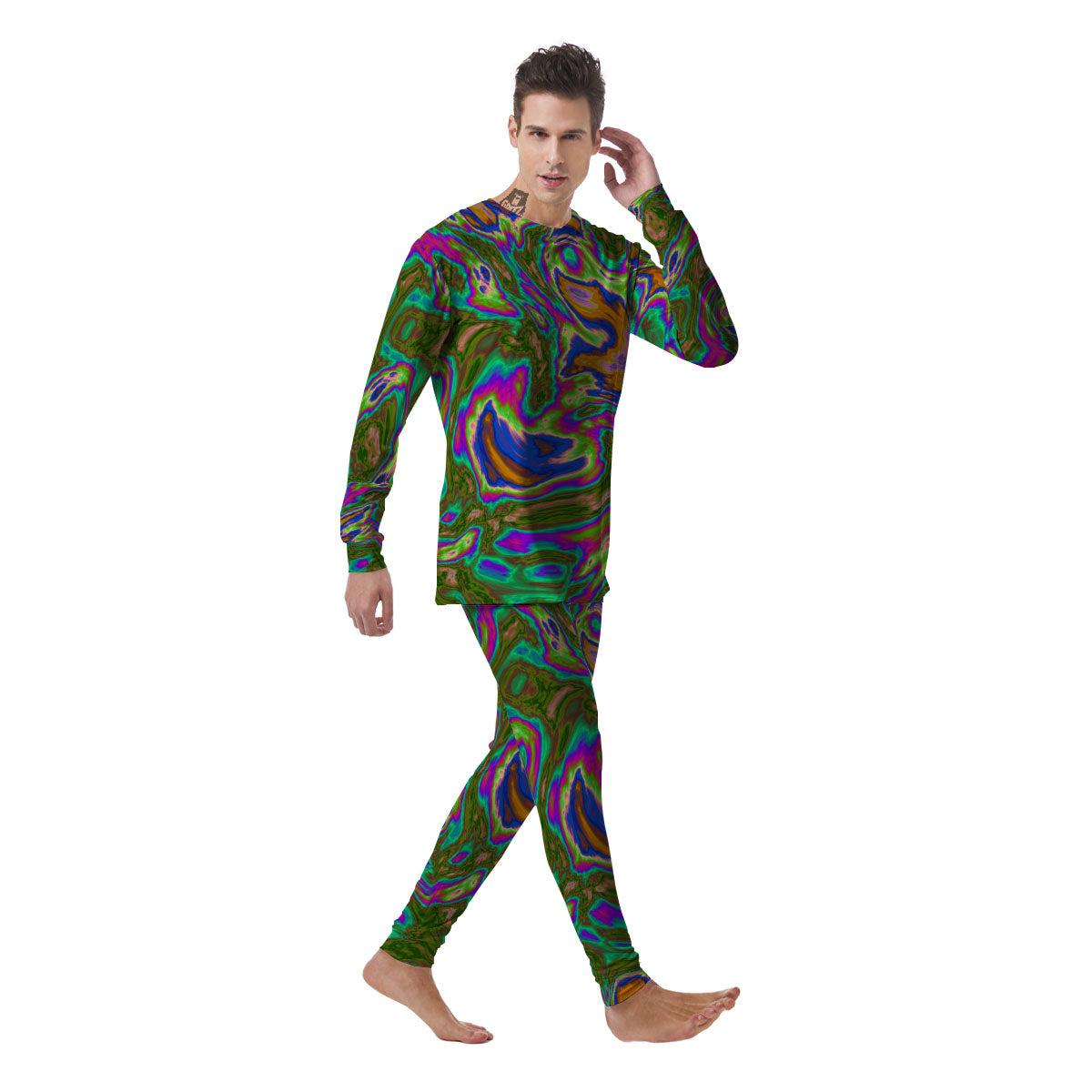 Psychedelic Trippy Purple Green Print Men's Pajamas-grizzshop
