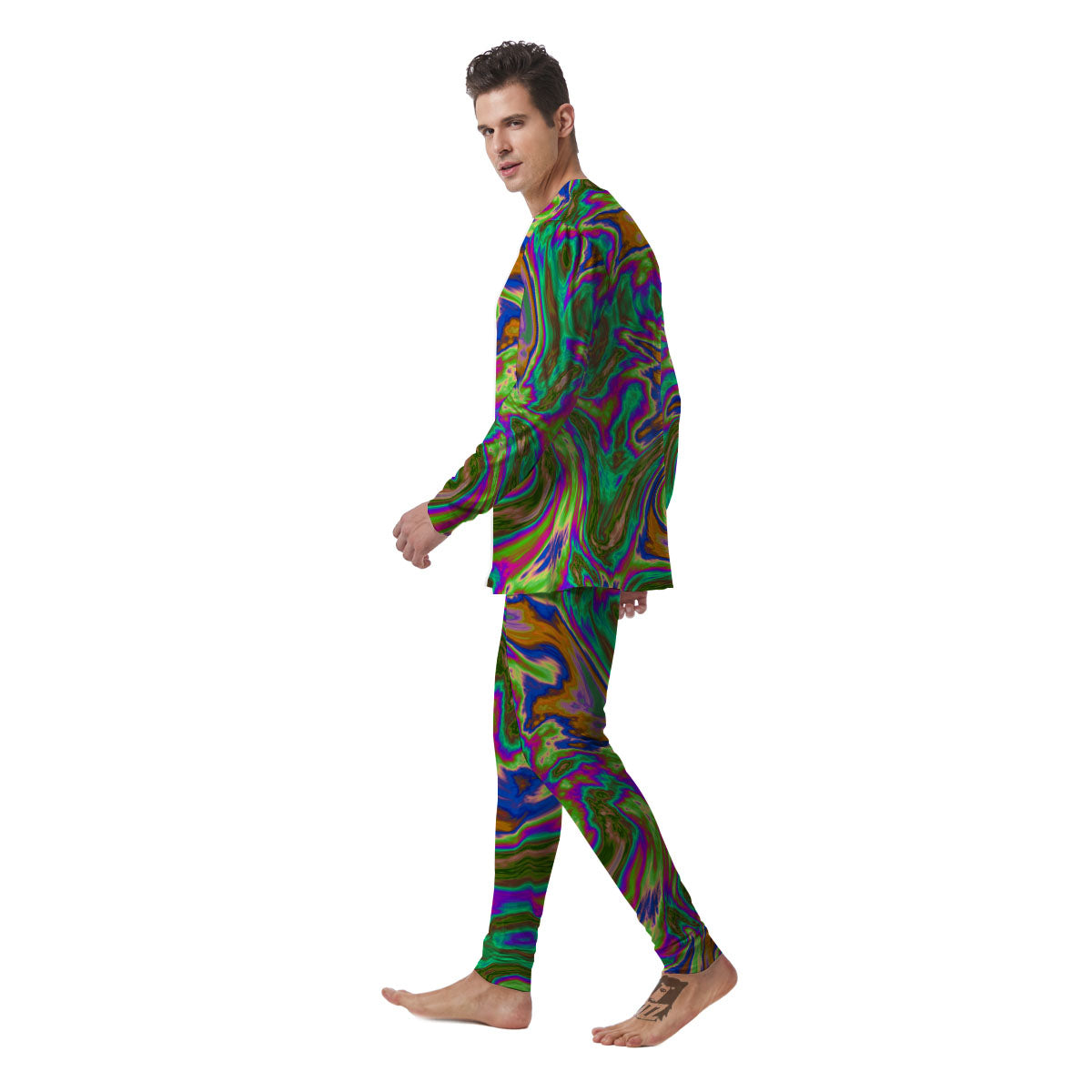 Psychedelic Trippy Purple Green Print Men's Pajamas-grizzshop