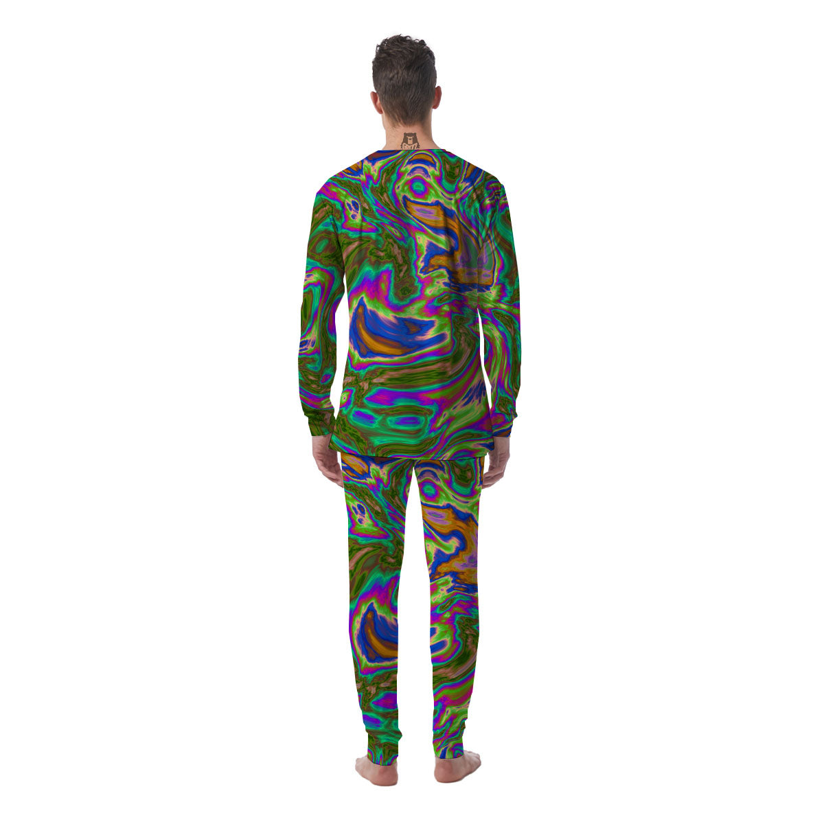 Psychedelic Trippy Purple Green Print Men's Pajamas-grizzshop